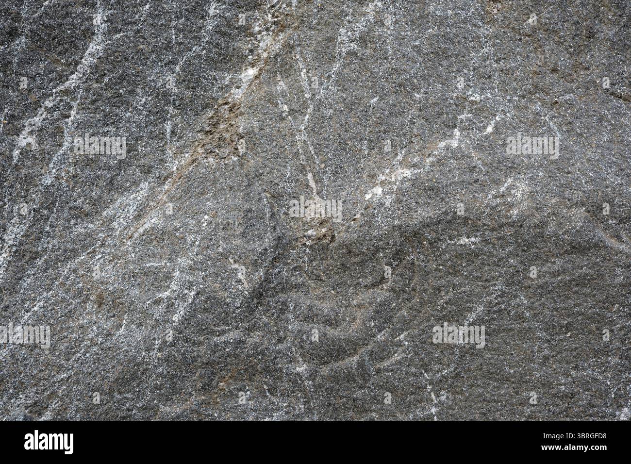Graue und weiße Adern verflechten sich über die zerklüftete Gesteinsstruktur. Stockfoto