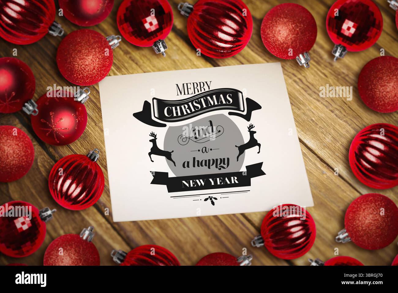 Weihnachtskarte mit Kugeln Stockfoto