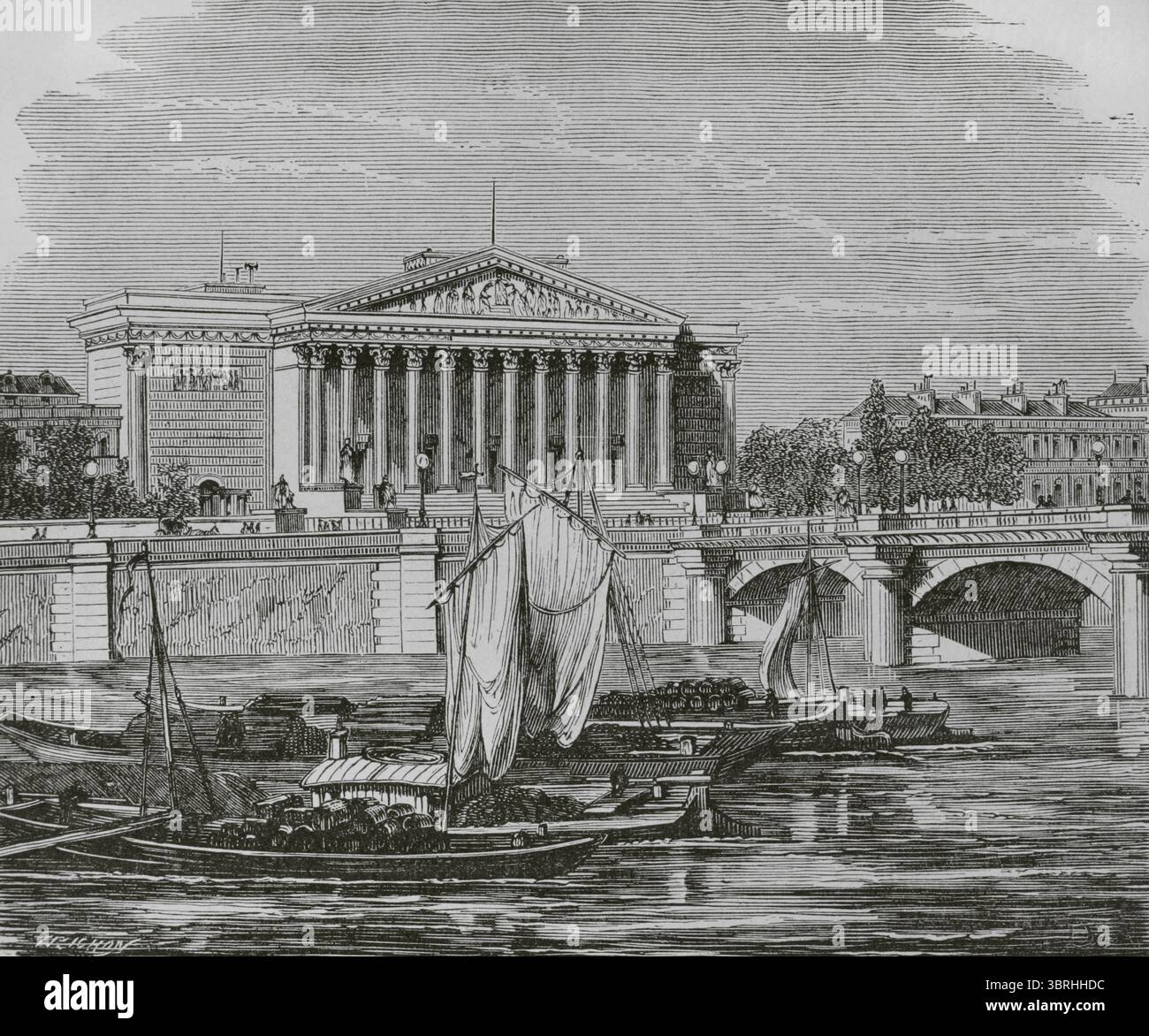 Paris, Frankreich. Palais Bourbon. Erbaut 1722 für Louise-Francoise de Bourbon (1673–1743), Herzogin von Bourbon. Sitz der französischen Nationalversammlung seit 1879. Stich von Trichon. Histoire de Paris et de ses Monuments (Geschichte von Paris und ihre Denkmäler), 1895. Stockfoto