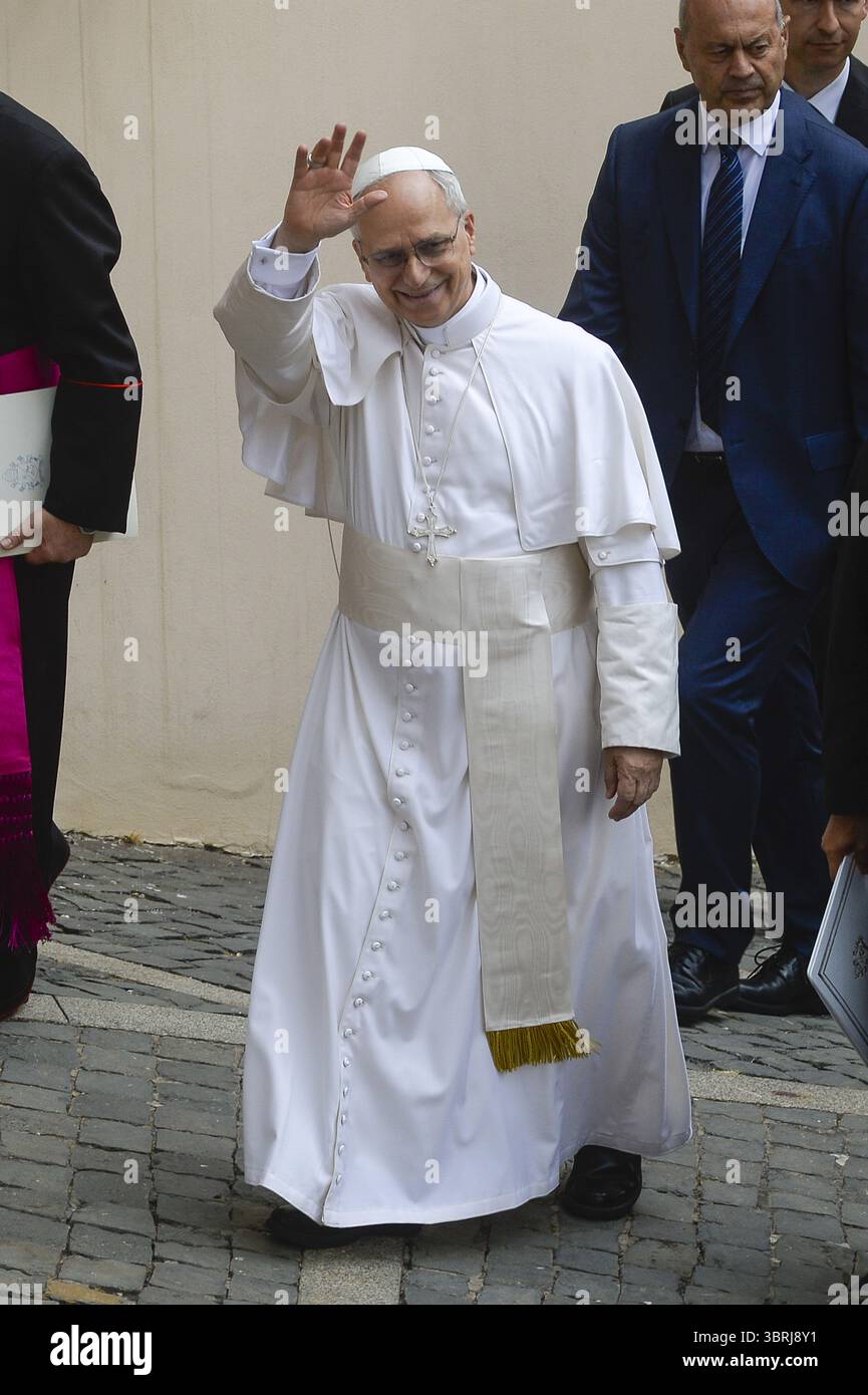 Castel Gandolfo, Rom, 13. Juli 2025: Messe und Angelus von Papst Leo XIV. In seiner Sommerresidenz in Castel Gandolfo. Stockfoto