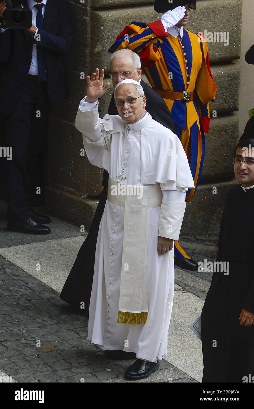 Castel Gandolfo, Rom, 13. Juli 2025: Messe und Angelus von Papst Leo XIV. In seiner Sommerresidenz in Castel Gandolfo. Stockfoto