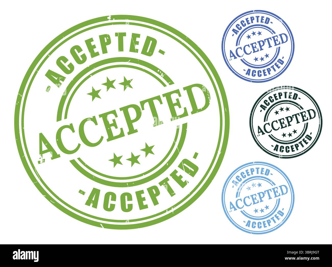 Ein genehmigtes Abzeichen-Paket, Grunge Rubber Accepted Stempelsymbole Stock Vektor