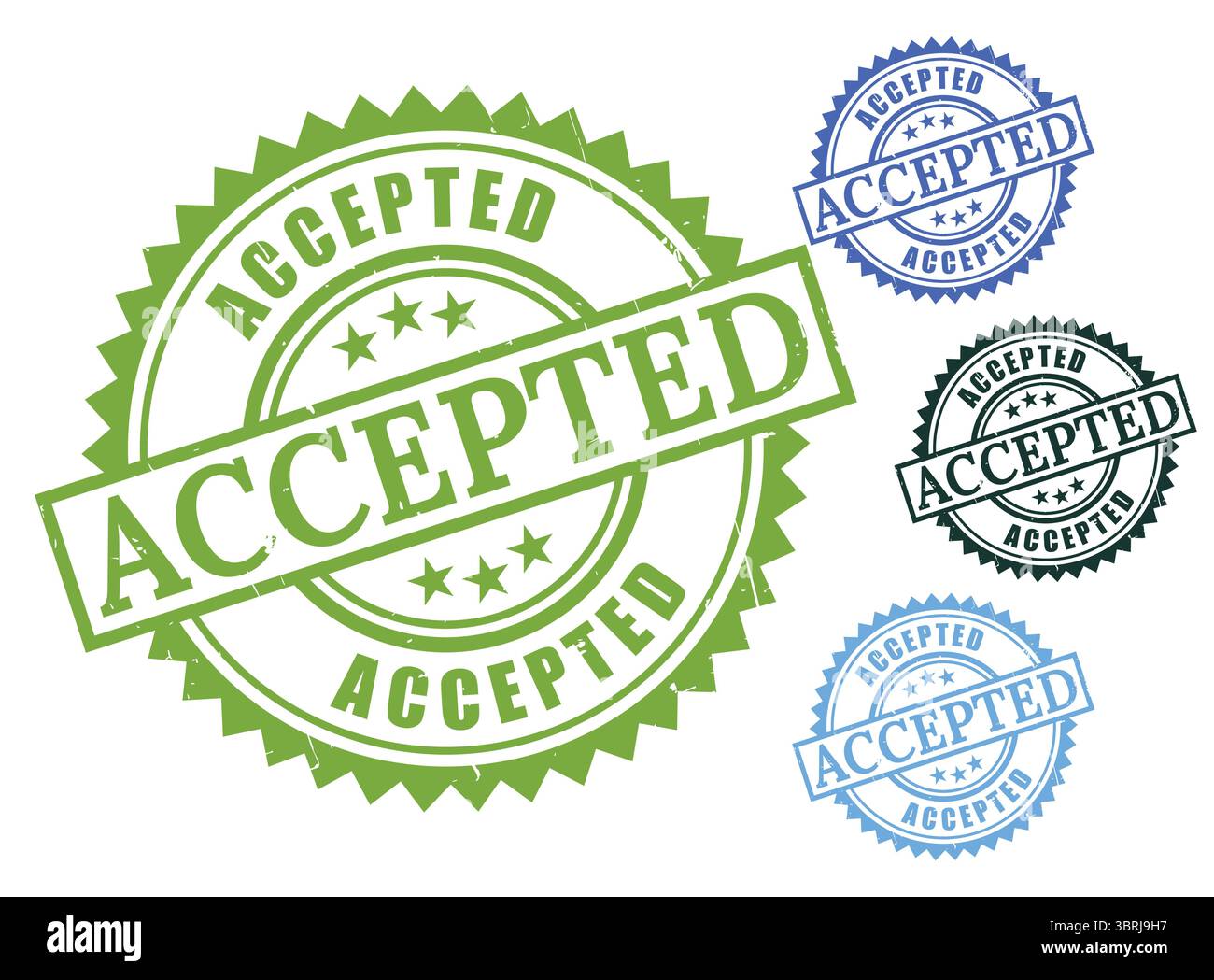 Eine Stempelsammlung mit grünem Check, genehmigte und akzeptierte Grunge-Symbole Stock Vektor
