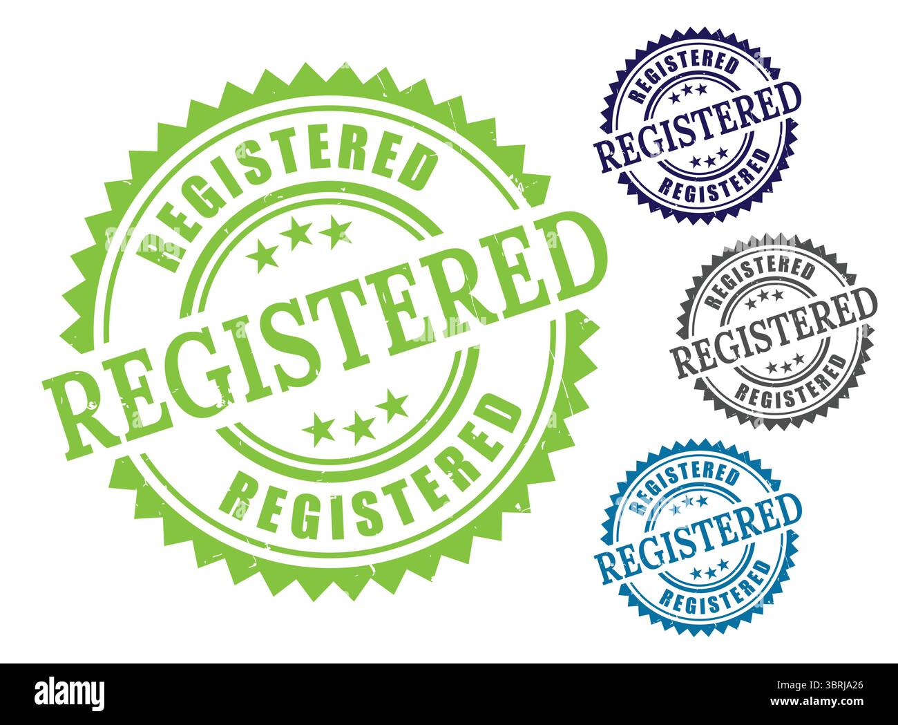 Ein Paket mit registrierten Siegelmarken, offizielle Registrierungssymbole im Grunge Style Stock Vektor