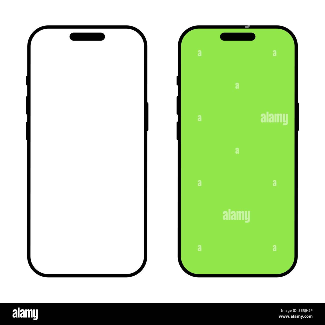 Set von Smartphones. Mobiltelefon mit grünem Bildschirmmodell. Gadget Flat-Symbol. Symbol für minimale Gerätevorderansicht. Einfaches Schild für Website-Design, ui Stock Vektor