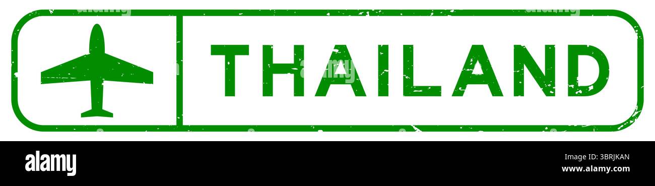 Grunge grünes thailand Wort mit Flugzeug-Symbol quadratischer Gummisiegelstempel auf weißem Hintergrund Stock Vektor