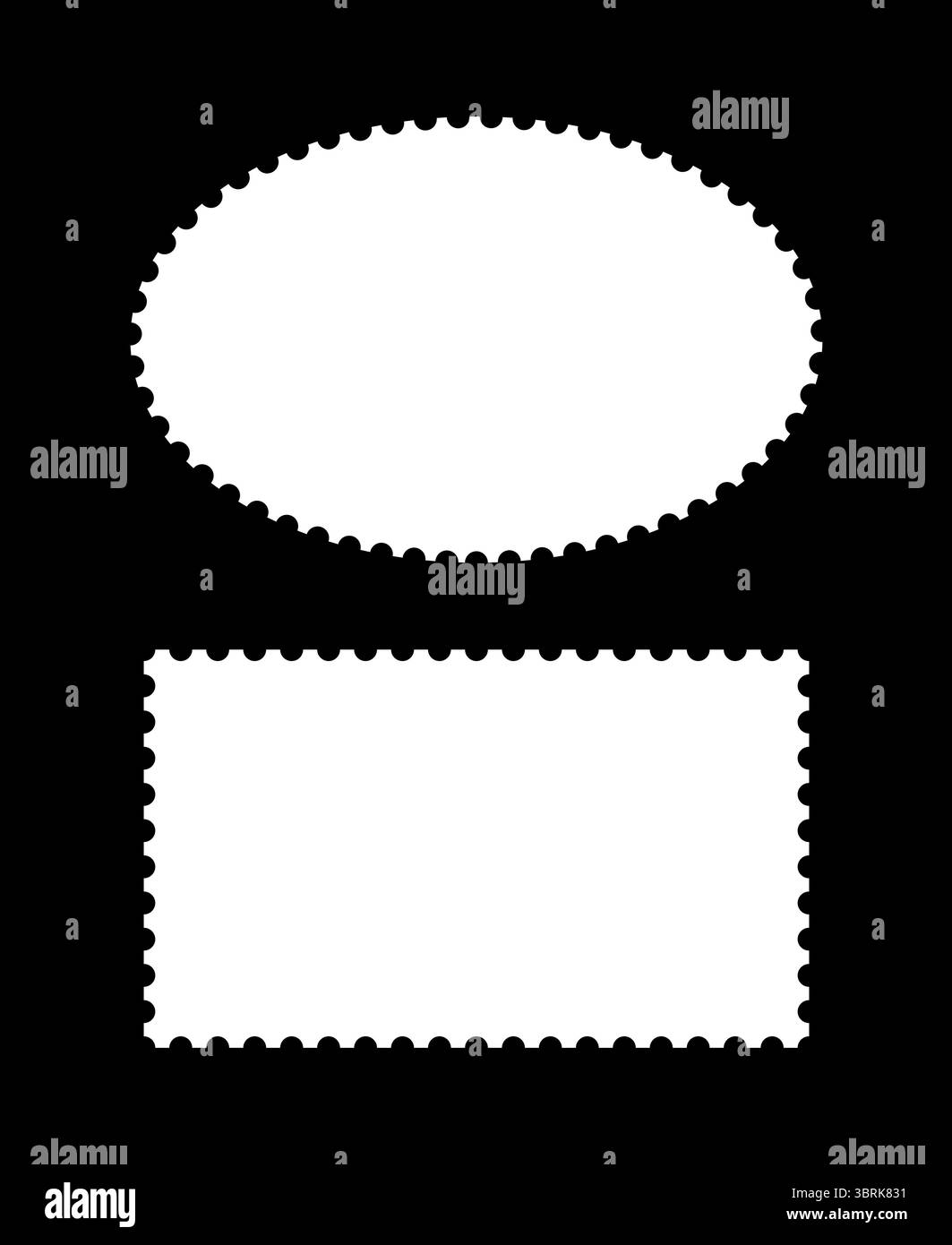 Briefmarkenrahmen-Satz. Leere minimalistische Ränder, Hintergründe für Postkarten, Briefe. Weiße Vintage-Briefmarken Mockups. Etiketten, Etiketten, Coupons, Kartons mit Stock Vektor