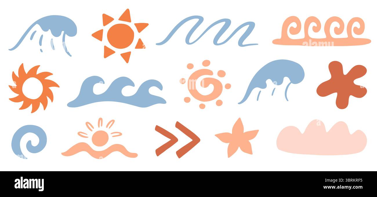 Tropischer Sommer-Vektor-Doodle-Illustration Set Stock Vektor