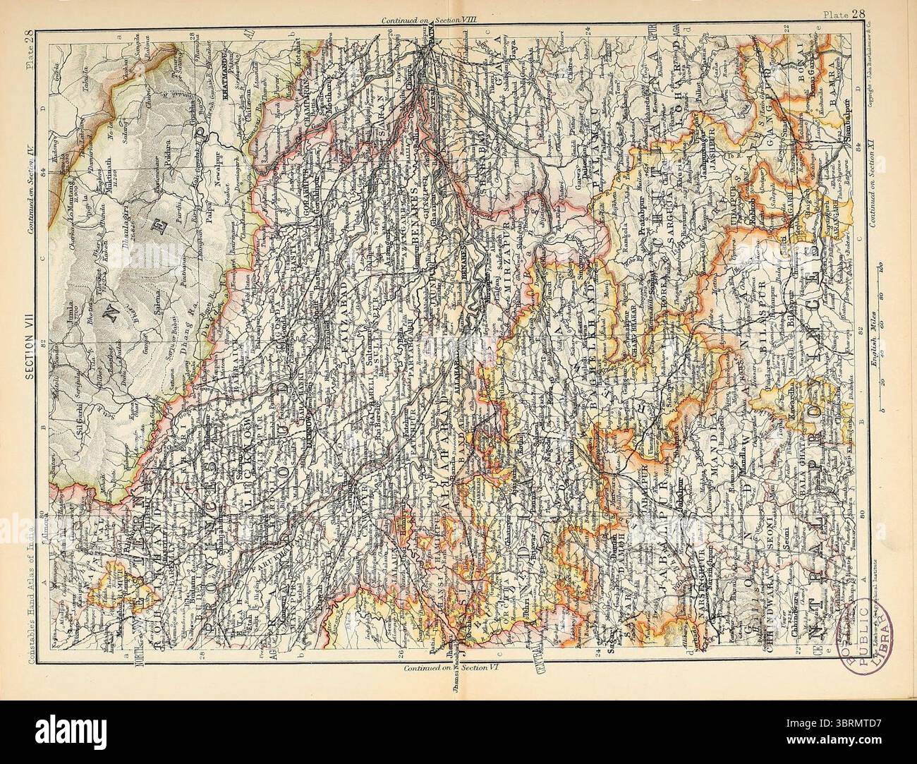 Karte der nordwestlichen Provinzen und Oudh des Britisch-Indischen Reiches, aus dem Constable's Hand Atlas of India (1893). Stockfoto