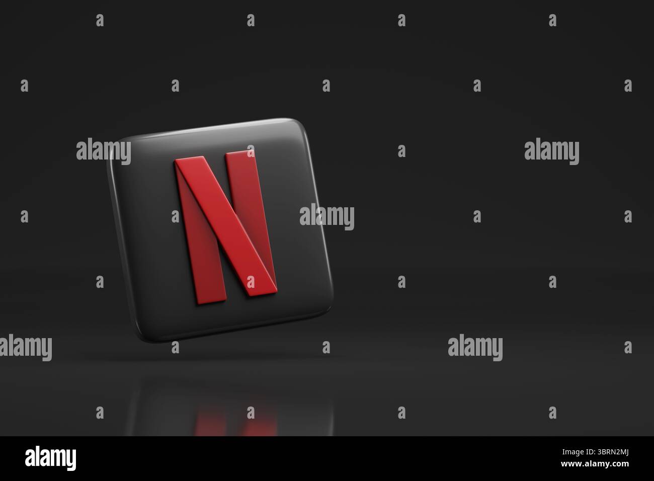 Buenos Aires, Argentinien - 27. Juni 2025: Netflix-Logo in drei Dimensionen mit Kopierraum. 3D-Abbildung. Stockfoto