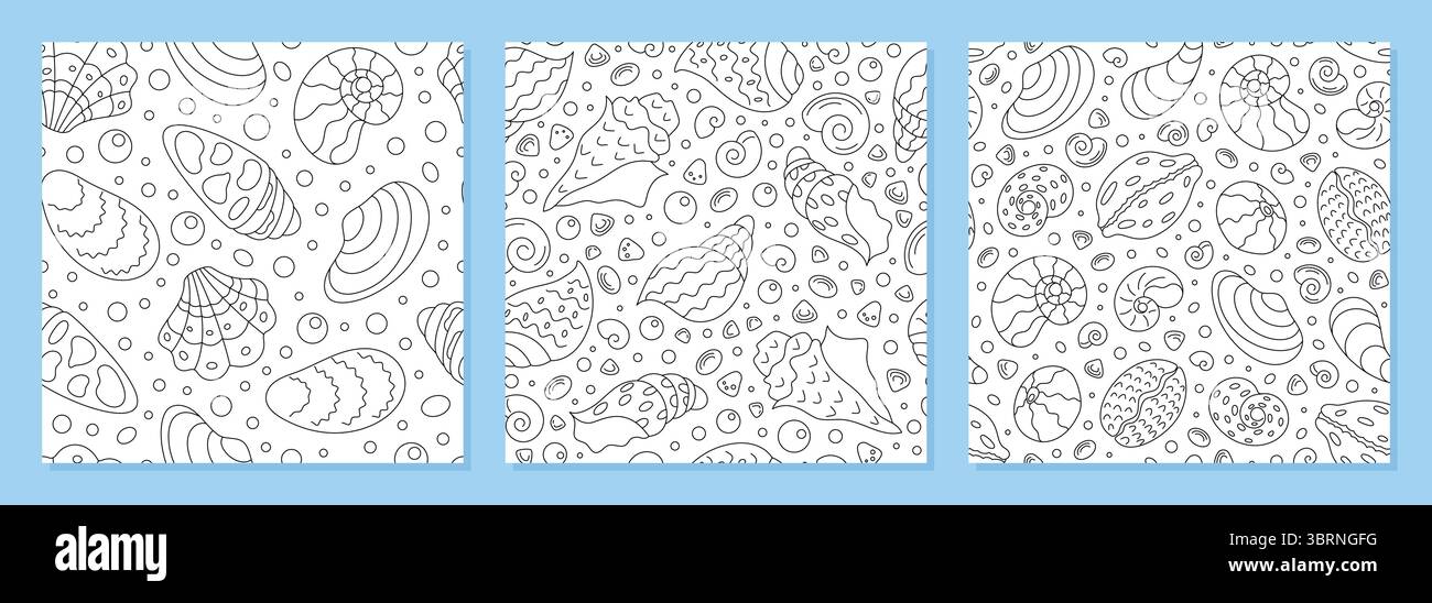 Nahtloses Unterwasser-Muschelmuster-Set Stock Vektor