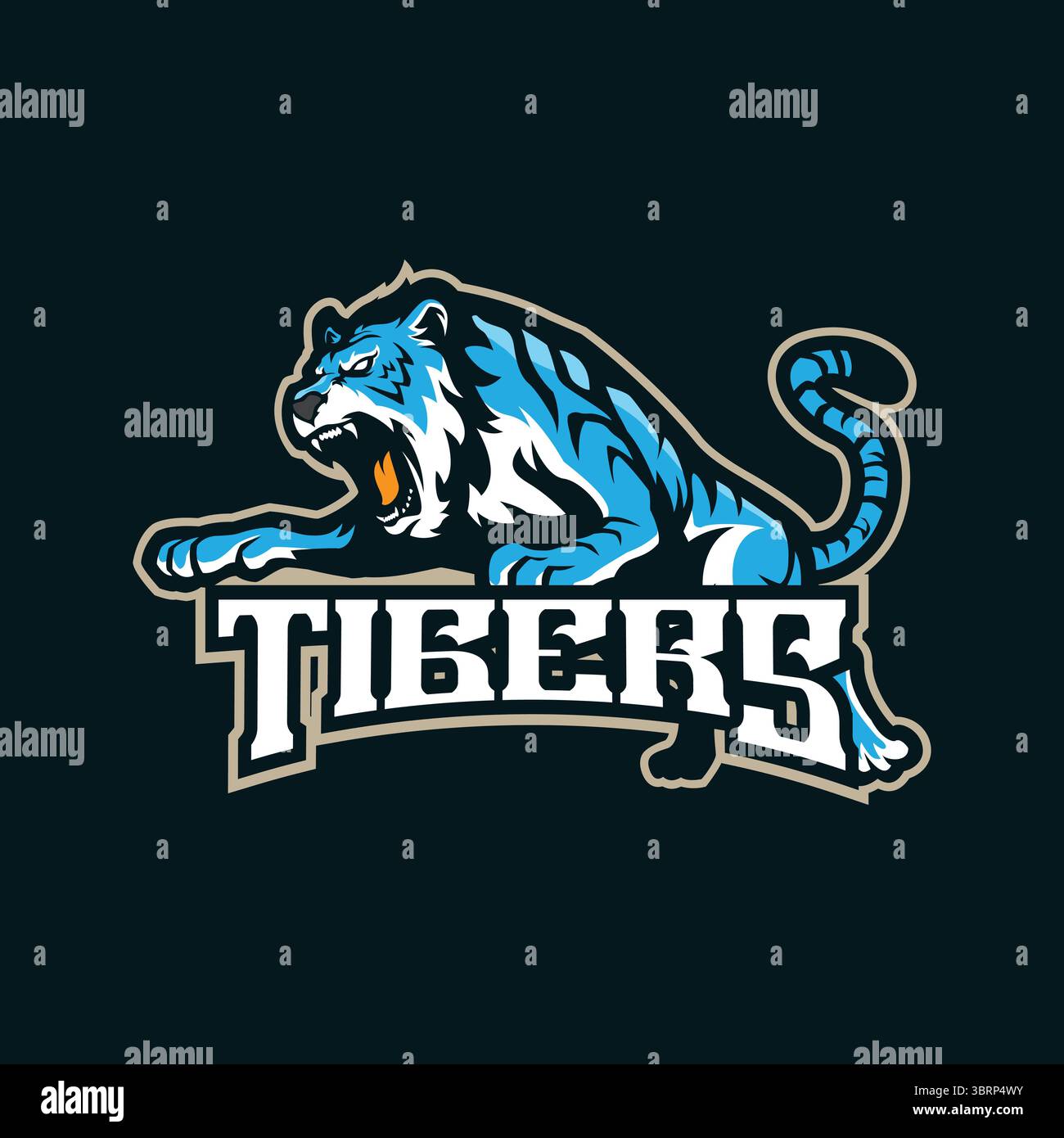 Tiger Mascot Logo Design Vektor mit modernem Illustrationskonzept Stil für Abzeichen, Emblem und T-Shirt Druck. Illustration des wütenden Tigers für das Sportteam. Stock Vektor