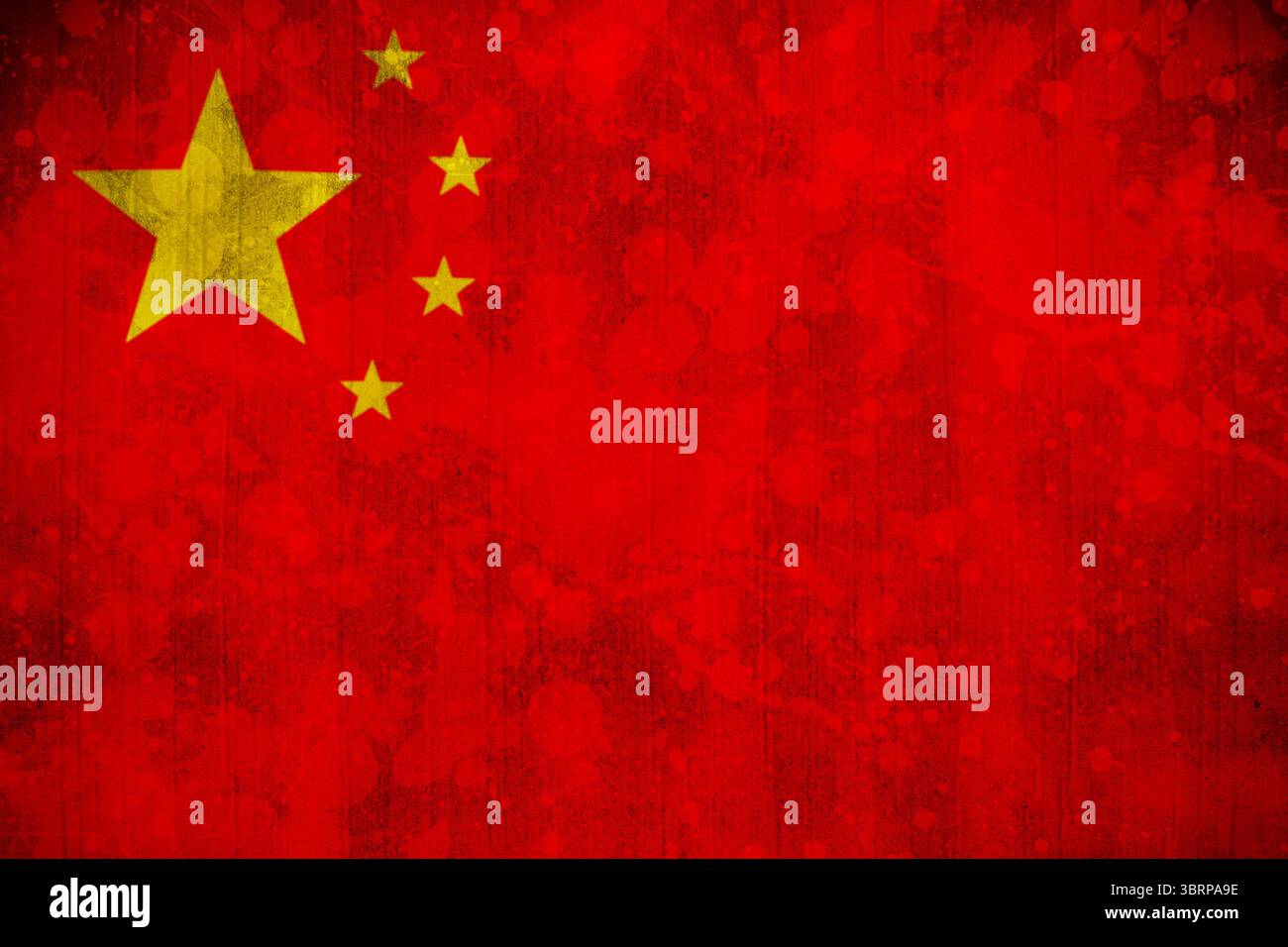 Die Nationalflagge von China füllt die Illustration mit strukturiertem rotem Feld und goldenen Sternen Stockfoto