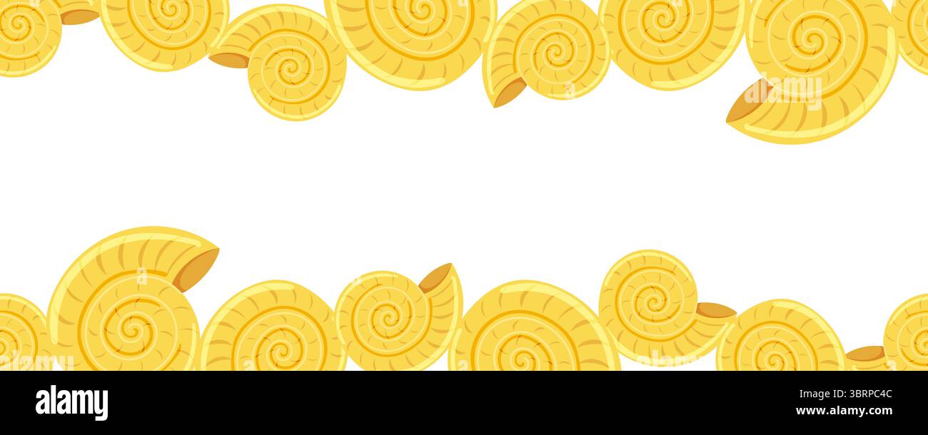 Nahtloser Rand mit gelben Schalen oben und unten Stock Vektor