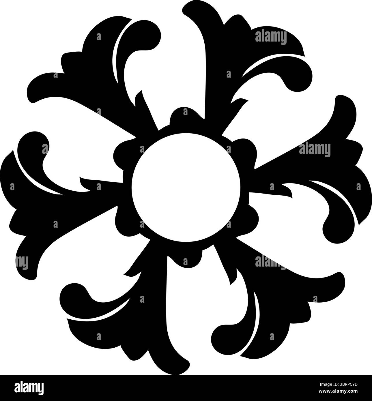 Runder Blumenschmuck – Elegantes Schwarzes Designelement Stock Vektor