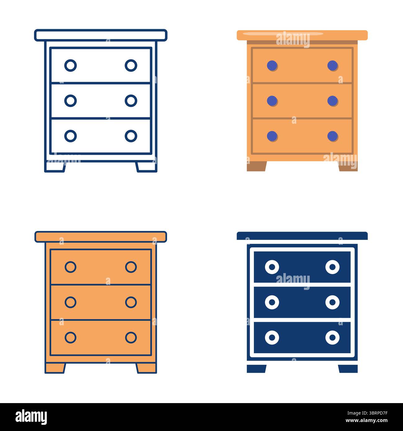 Set mit flachen und Linien. Holzmöbel. Vektorabbildung Stock Vektor