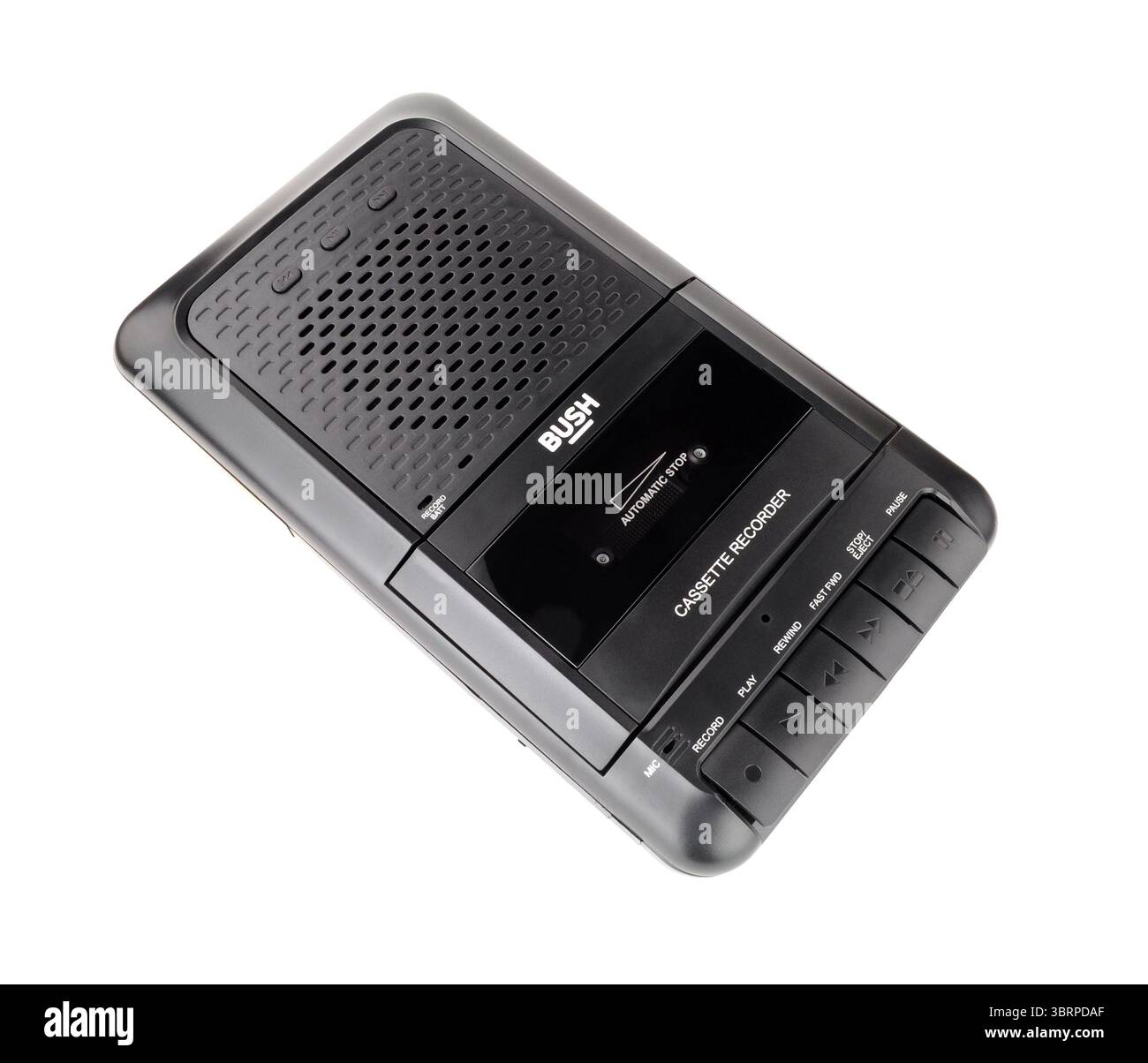 Kompakter CD-Player und Recorder im Retro-Stil in Schwarz isoliert auf weißem Hintergrund Stockfoto