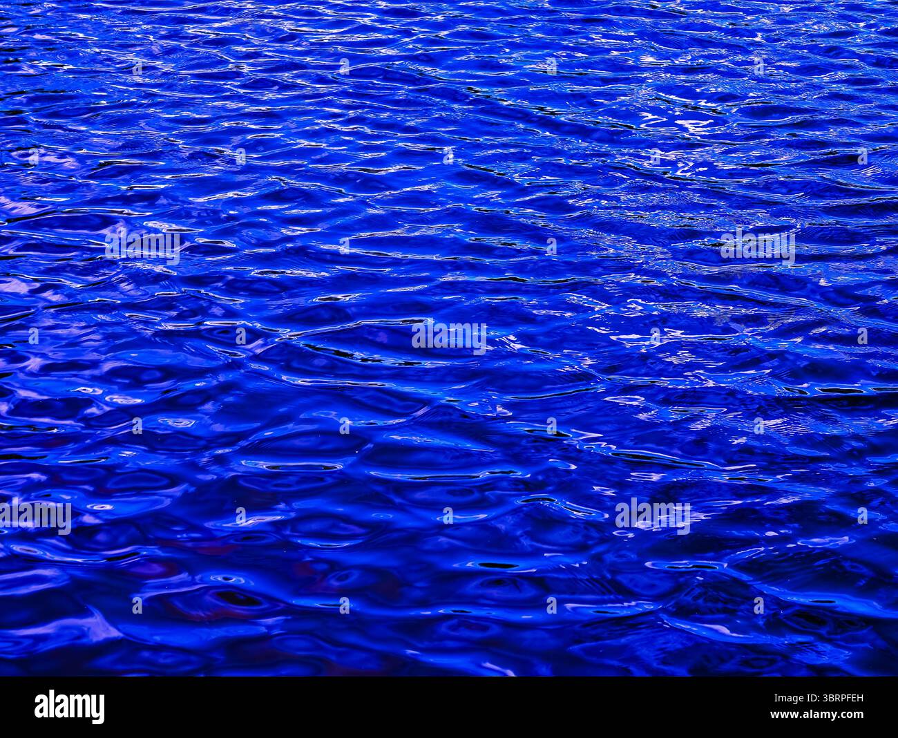 Lebendige blaue Wasseroberfläche mit Wellen – atemberaubender abstrakter Hintergrund für Hintergrundbilder, soziale Medien, Marketing und digitale Werbeaktionen Stockfoto