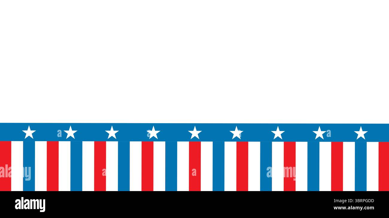 Mit patriotischem Banner unten mit roten weißen Streifen unter blauem Streifen mit weißen Sternen Stockfoto