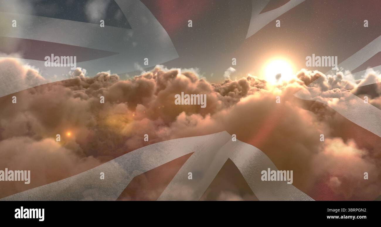 Digitales Kompositbild der britischen Flagge und Wolken Stockfoto