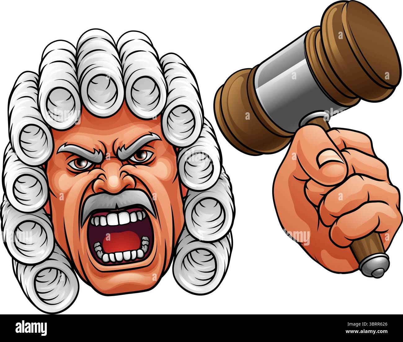 Der Wütende Richter Hammer Gavel Cartoon Charakter Stock Vektor