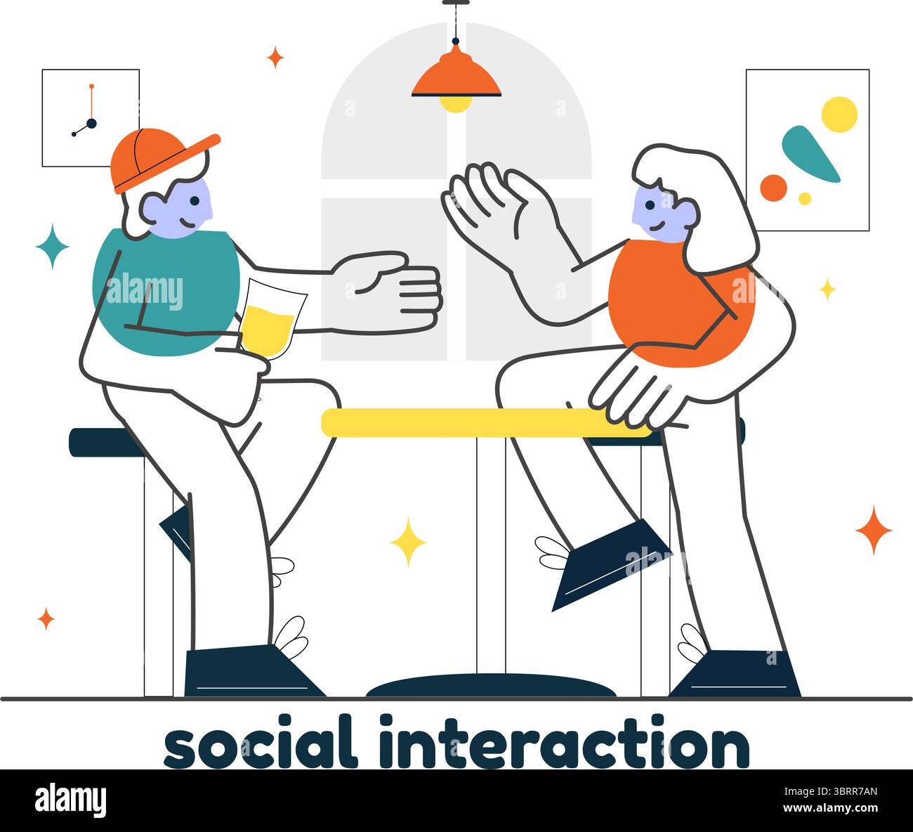 Vektor-Illustration für soziale Interaktion mit mobiler sozialer Kommunikation mit freundlichen Unterhaltungen und Publikumsinteraktion im Hintergrund Stock Vektor