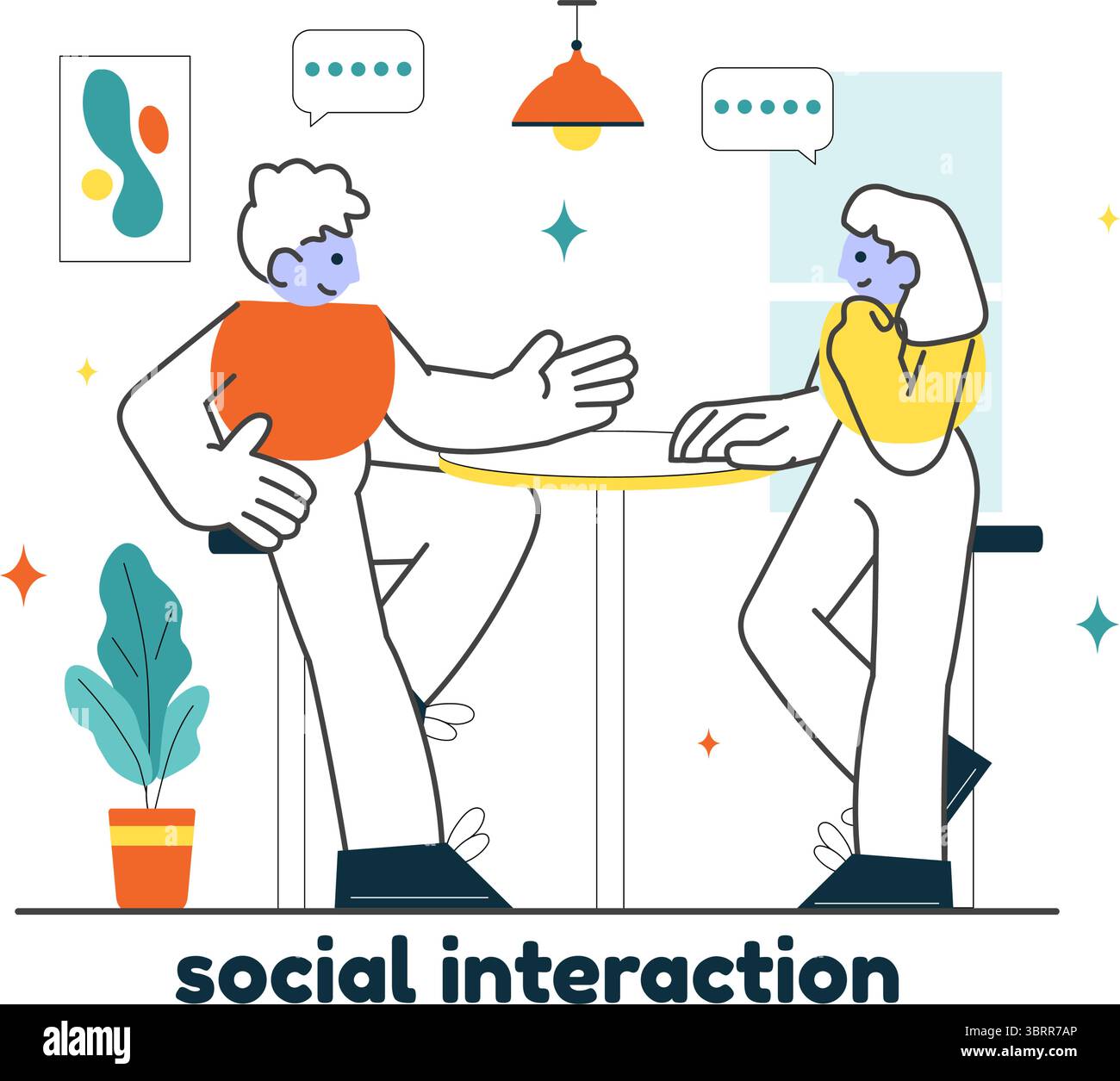 Vektor-Illustration für soziale Interaktion mit mobiler sozialer Kommunikation mit freundlichen Unterhaltungen und Publikumsinteraktion im Hintergrund Stock Vektor