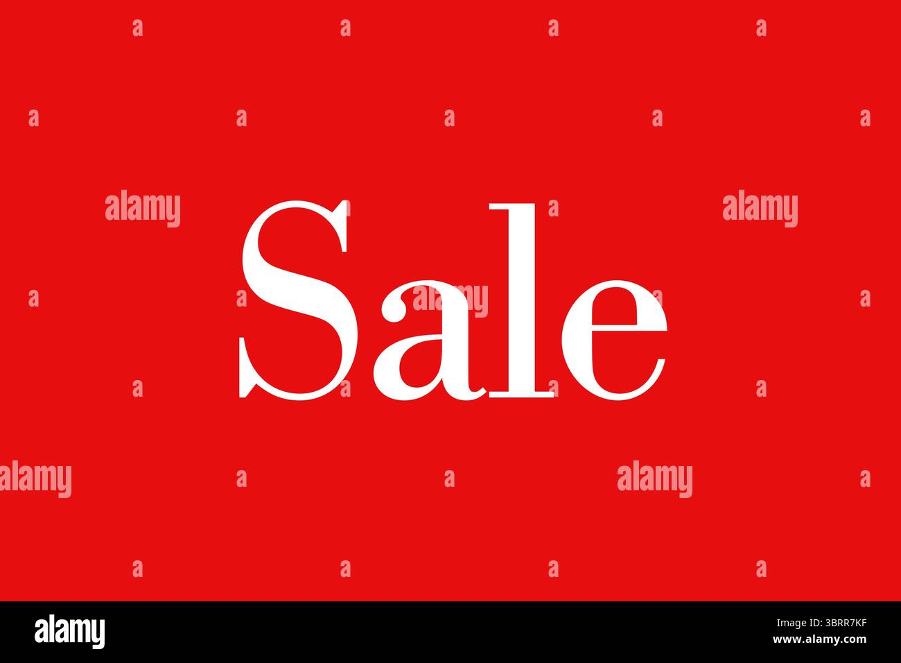 Weißer Serifenverkaufstext wird mittig über fettgedrucktem roten flachen Vektorhintergrund angezeigt Stockfoto