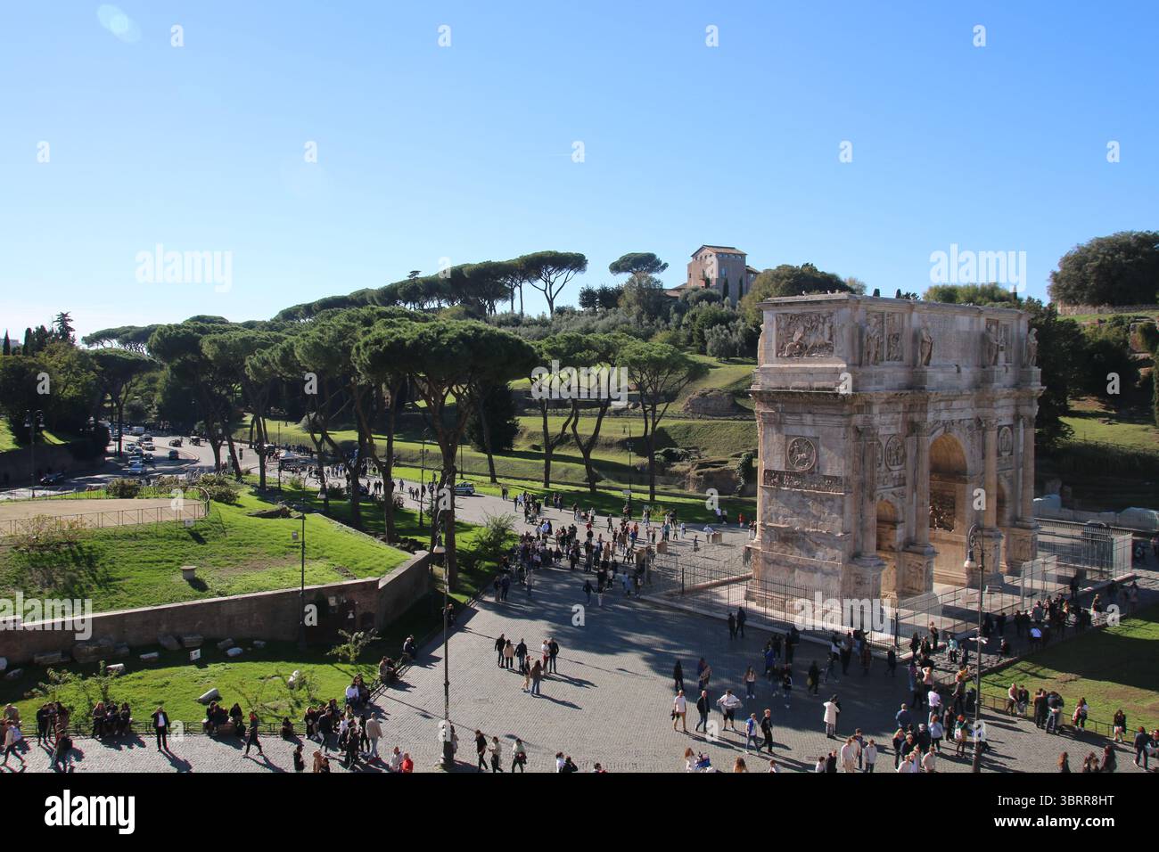 Konstantinbogen: Erbaut im Jahr 315 zum Gedenken an den Sieg Konstantins I. in der Schlacht an der Milvischen Brücke. Stockfoto