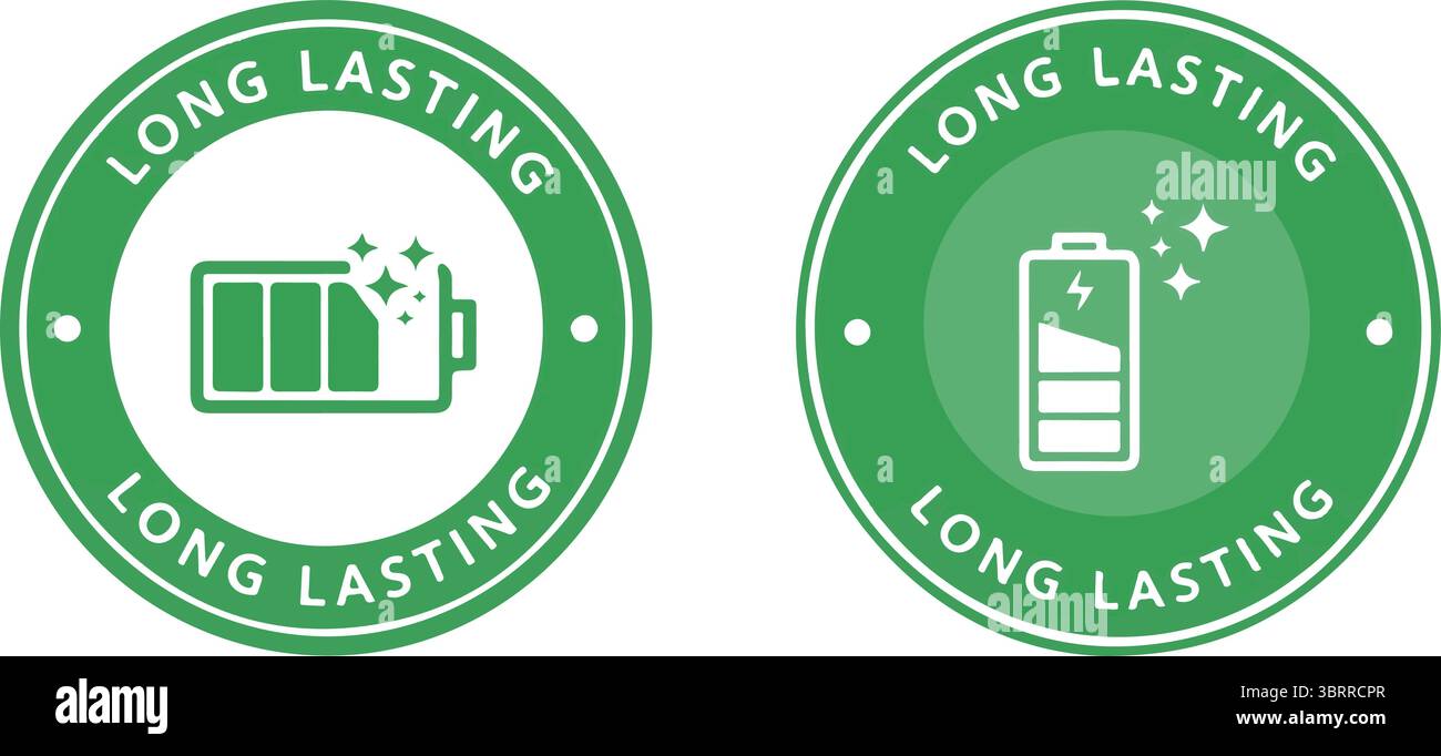 Grüne Symbole für langlebige Akkus auf weiß Stock Vektor