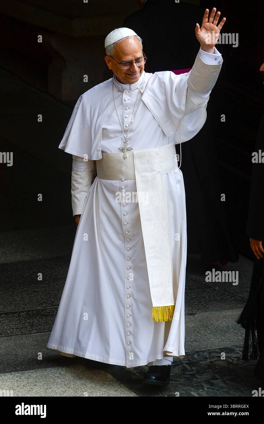 Italien, Castel Gandolfo (Rom), 13. Juli 2025: Papst Leo XIV. Während der Messe und Angelusgebet in Castel Gandolfo, seiner Sommerresidenz. Foto © Stefano Carofei/Sintesi/Alamy Live News Stockfoto