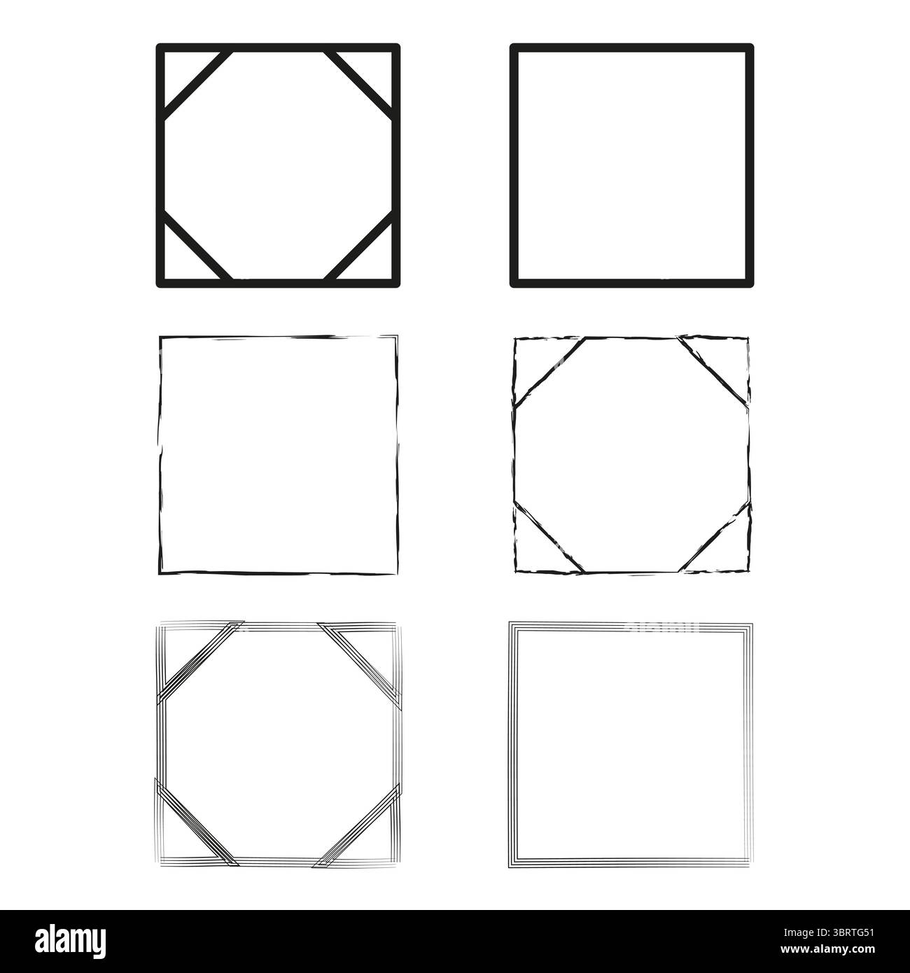 Kollektion mit quadratischem Rahmen. Geometrisches Rahmenset. Handgezeichneter Vektor. Umrisse des dekorativen Elements. Stock Vektor