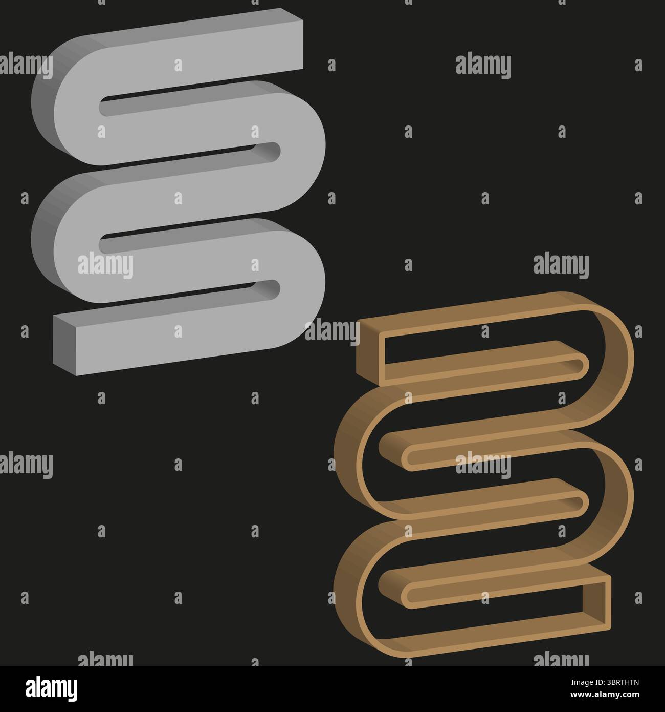 Isometrischer Buchstabe S. metallischer grauer Block. Hohlbronze Vektor. Schwarzer Hintergrundkontrast. Stock Vektor