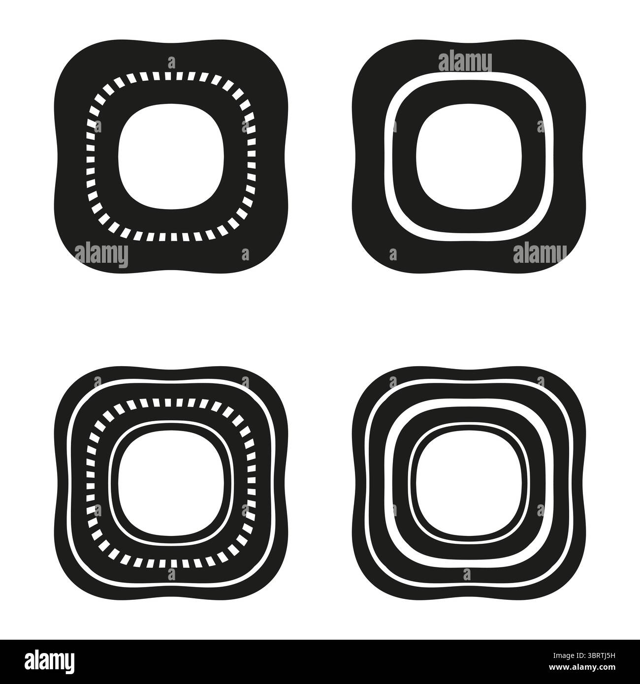 Abgerundete quadratische Rahmen. Abstrakte Randelemente. Moderne Vektorformen. Gepunktete Linienmuster. Stock Vektor