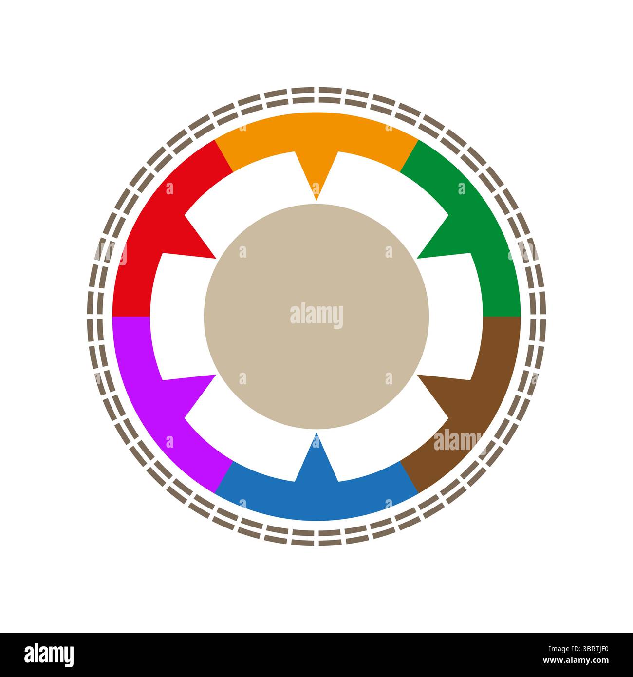 Buntes Kreisdiagramm. Prozessflussvektor. Segmente in Zahnradform. Brillante Geschäftsgrafik. Stock Vektor