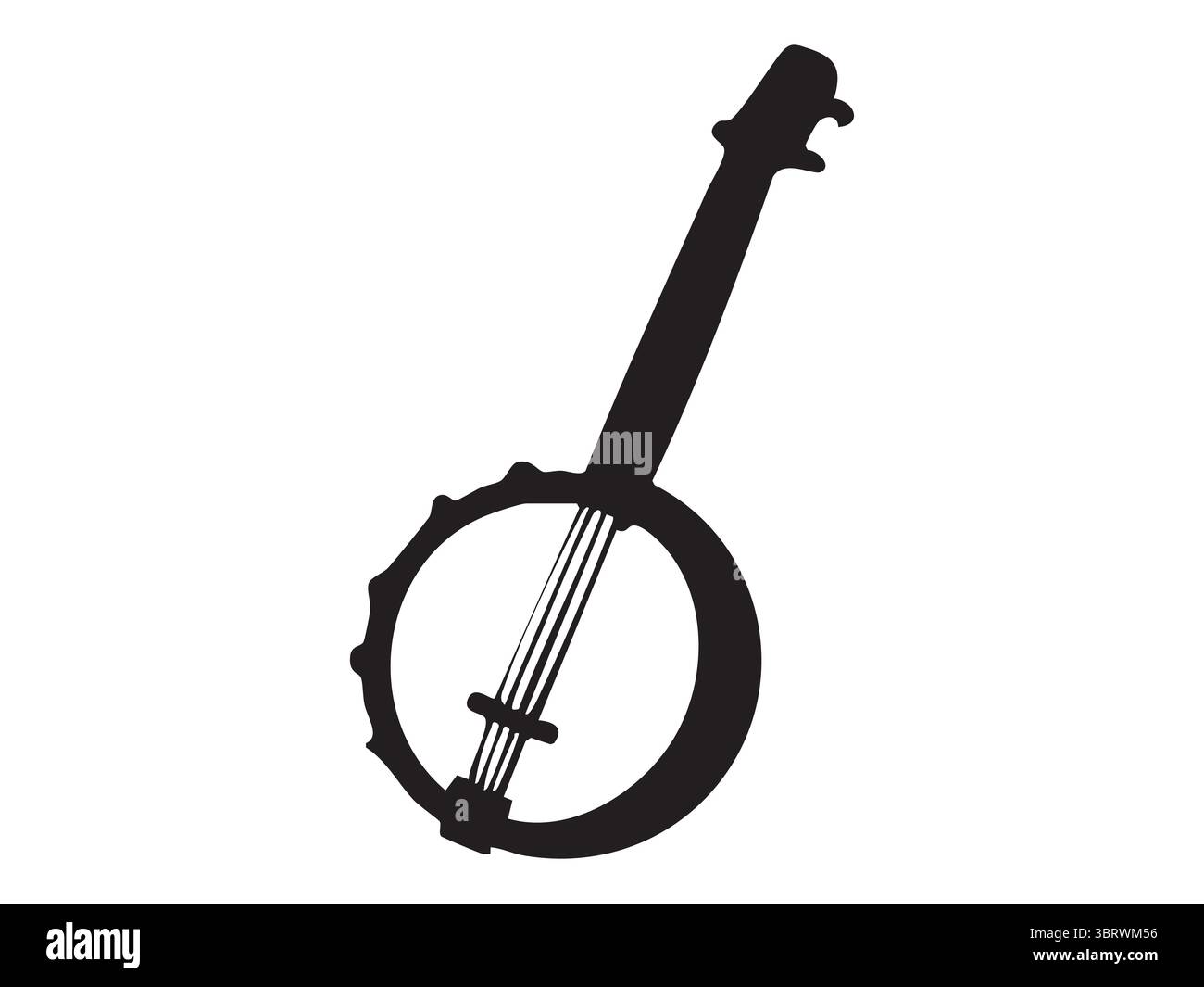 Schwarze Silhouette des Banjo isoliert auf weißem Hintergrund, grafische Illustration. Konzept des Musikinstruments, akustische Gitarrenalternative, Bluegrass mu Stock Vektor