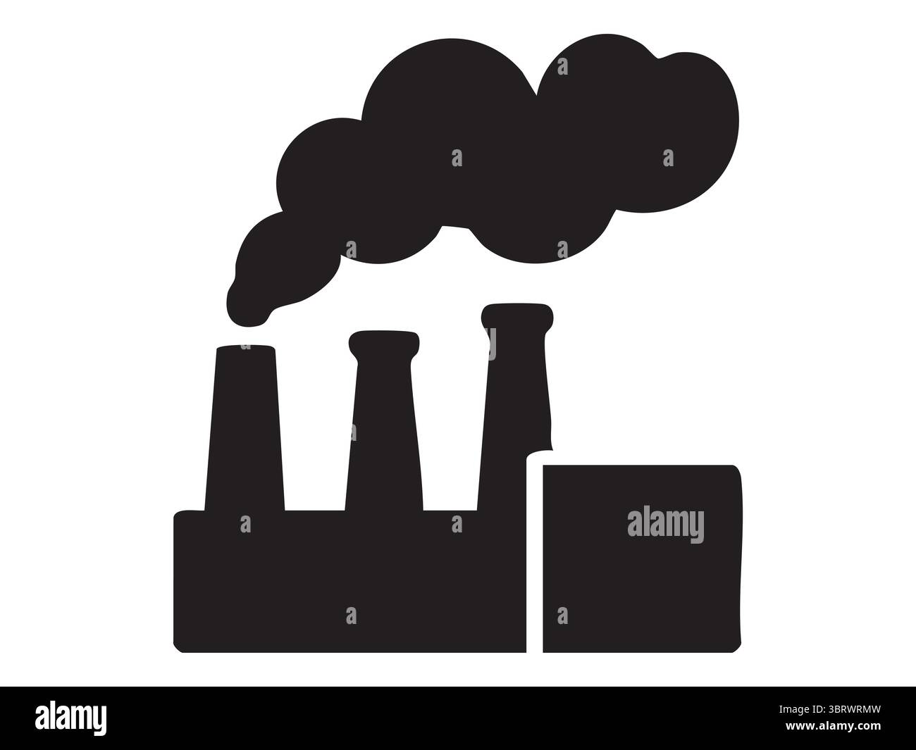 Schwarze Silhouette Fabrik mit Schornstein auf weißem Hintergrund, grafische Illustration. Konzept der Luftverschmutzung, Industrieanlagen, Umweltauswirkungen i Stock Vektor