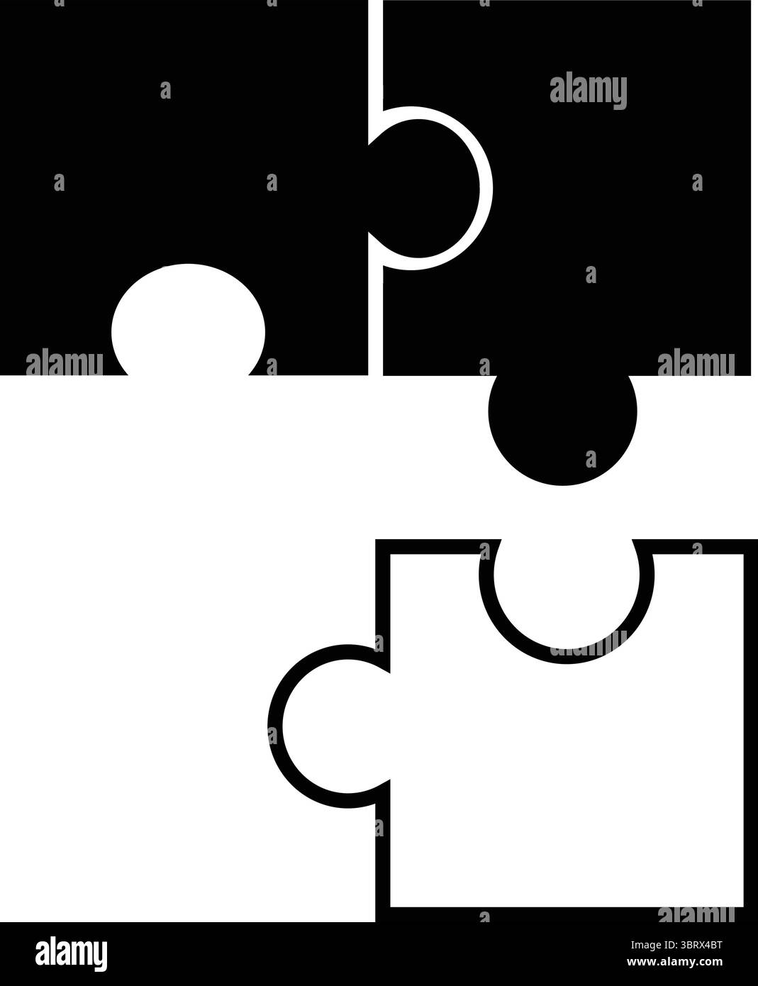 Quadratisches Puzzle mit schwarzen und weißen Teilen zusammen, Suche nach dem fehlenden Teil, Freischalten von Puzzle-Verbindungen für Komplettlösungen Stock Vektor