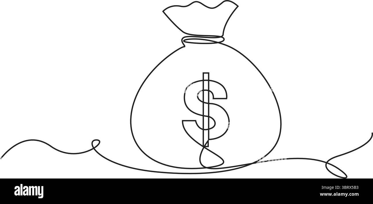 Durchgehende Einzeilen-Zeichnung in Dollar, durchgehende Zeilenzeichnung in Geldbeutel. Handgezeichnetes Symbol Vektor-Illustration, Geschäftszyklus. Stock Vektor