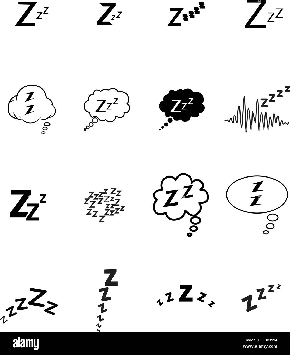 ZZZ Symbol Icon Collection – Schlaf- und Ruhesymbole in mehreren Stilen, Vektorillustration Stock Vektor