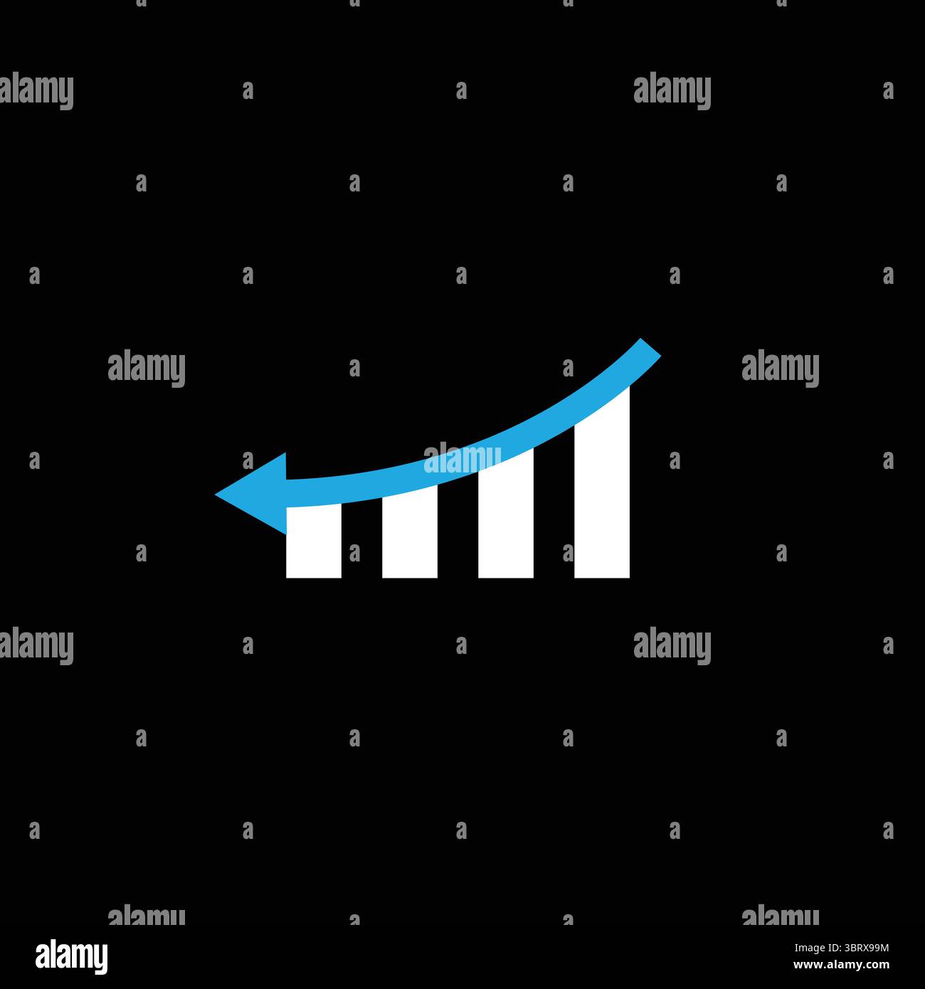Geschäftsdiagramm mit blauem Abwärtspfeil auf schwarzem Hintergrund. Vektor-Eps 10 Stock Vektor
