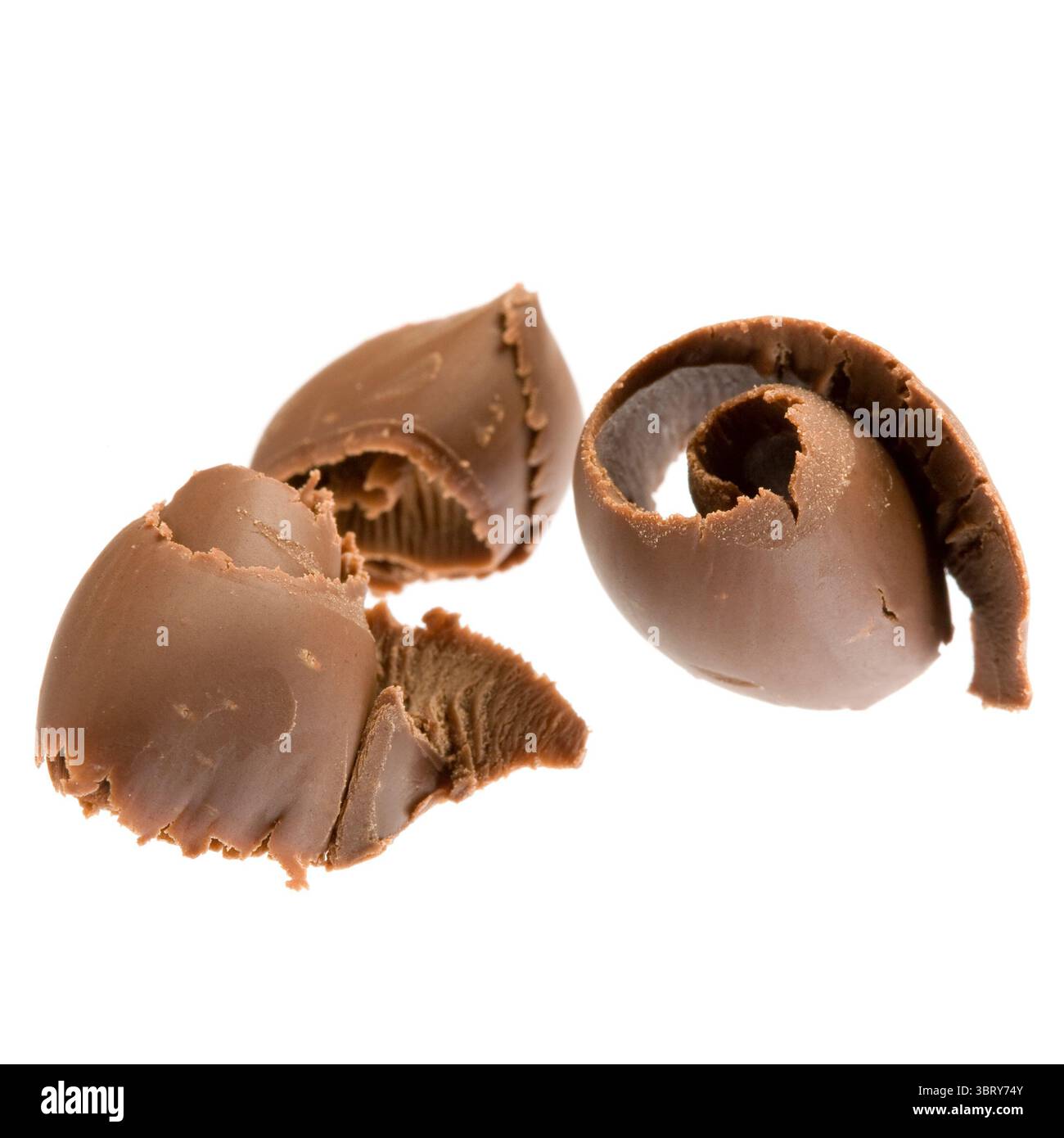 Schokoladenlocken isoliert auf weißem Hintergrund Studio geschlossen Stockfoto