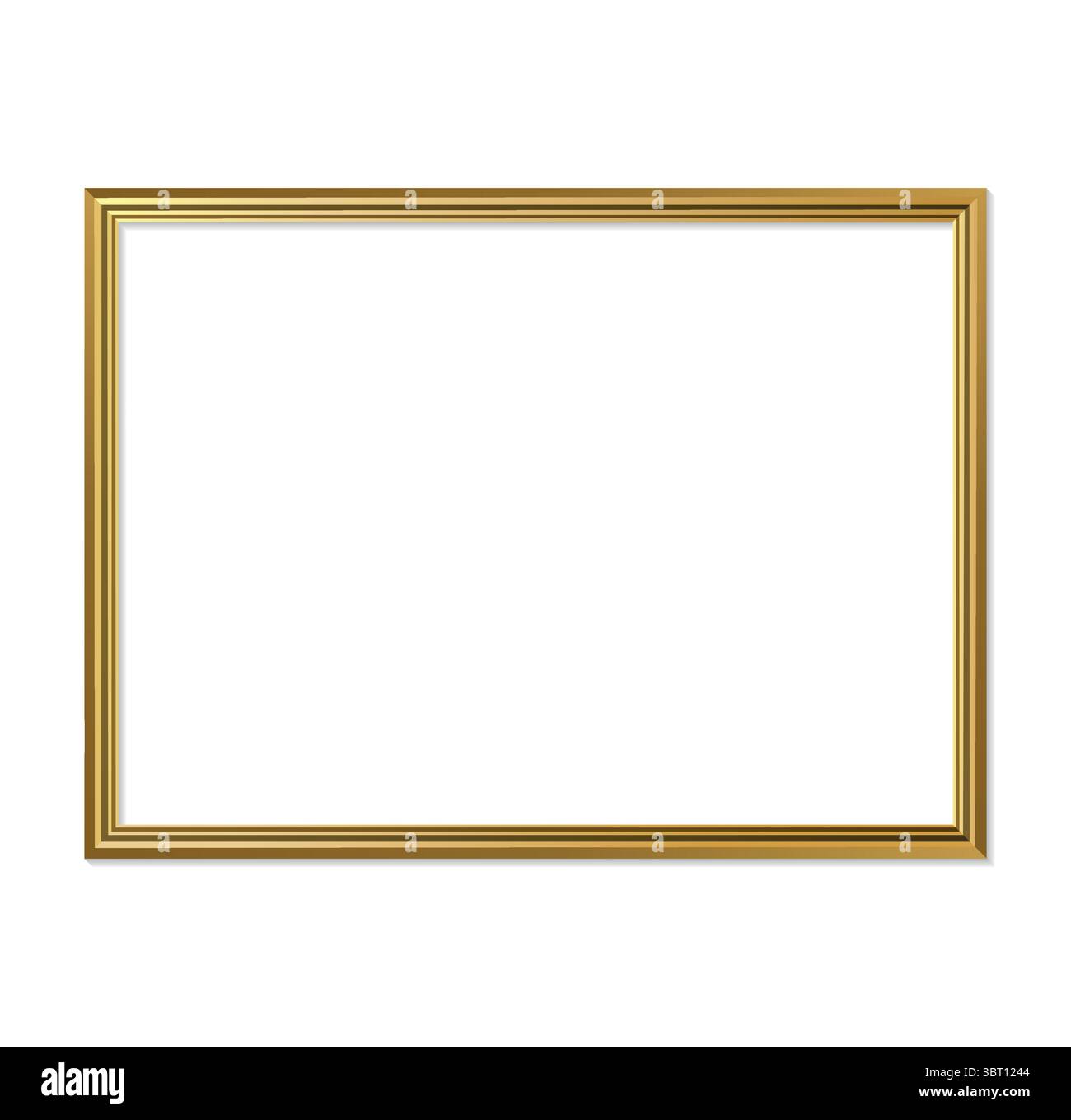 Abbildung eines realistischen Vektorsymbols. Goldener dünner Bilderrahmen Landschaft isoliert auf weißem Hintergrund. Stock Vektor