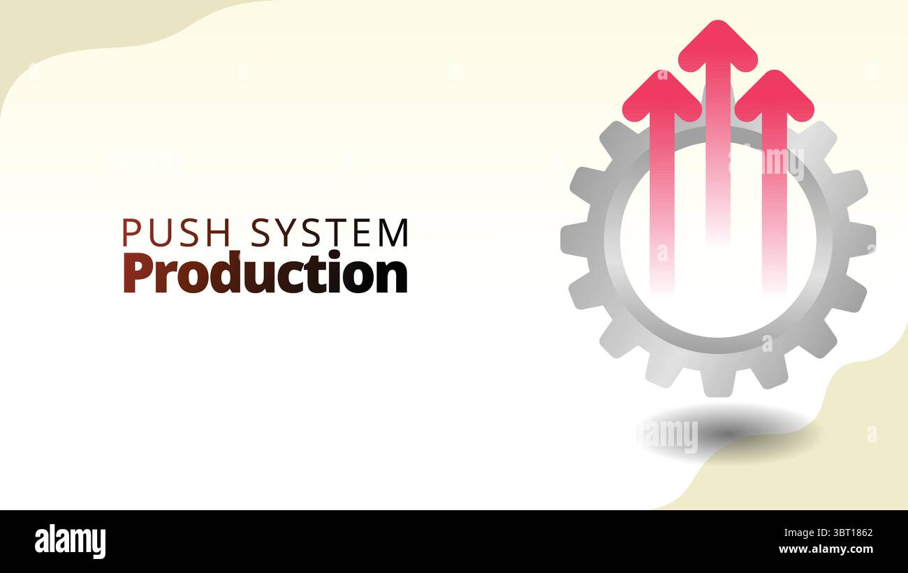 Produktionskonzept des Push-Systems. Die Produktion basiert auf Nachfrageprognosen und wird auf den Markt gebracht. Lieferkettenmanagement isometrischer 3D-Vektor Abb. Stock Vektor