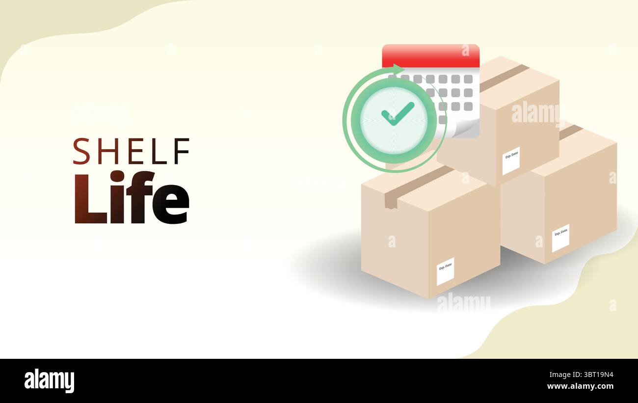 Produktkonzept für die Haltbarkeit. Isometrische 3D-Vektorgrafik für das Supply Chain Management Stock Vektor