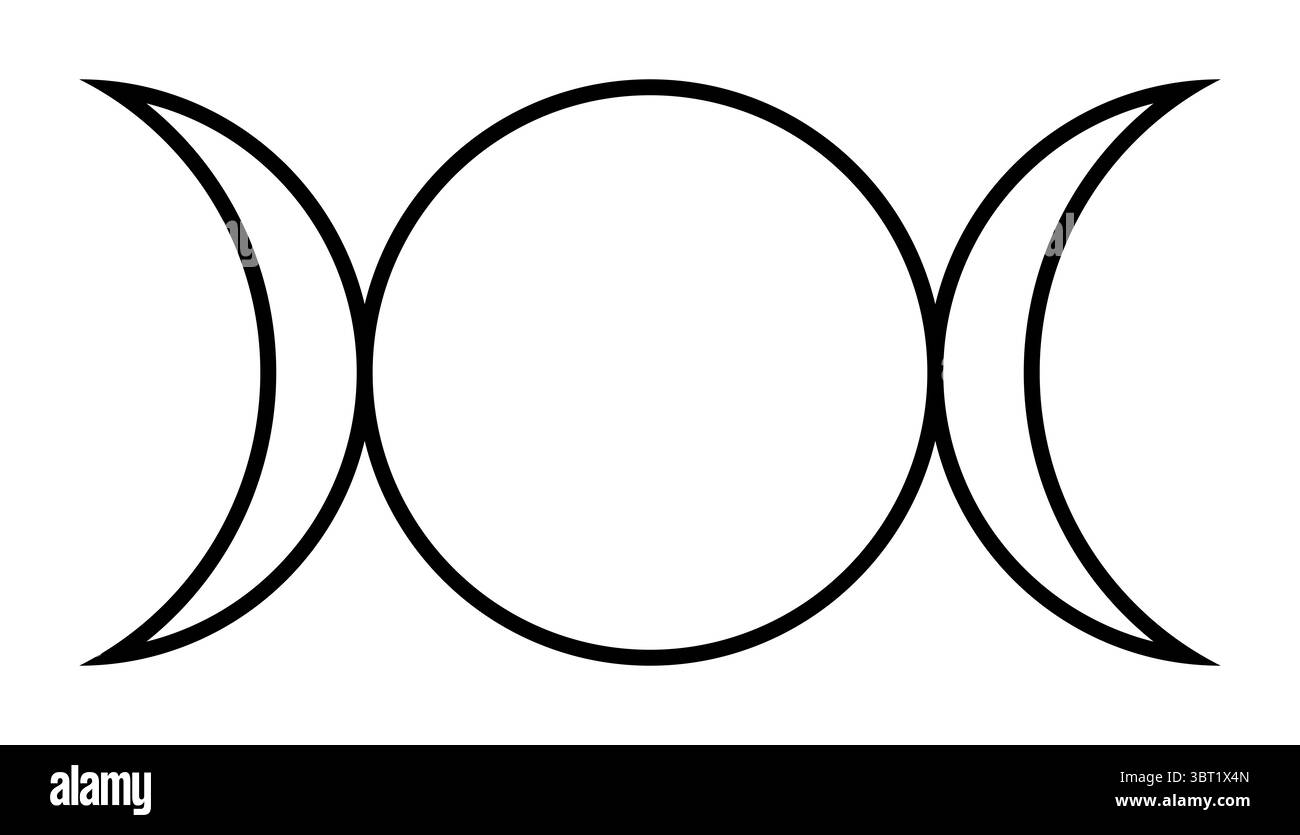Dreifache Göttin, dreifaches Mondsymbol. Der Archetyp der Gottheit wird in den neapaganischen Traditionen verehrt. Dreiheit von Mädchen, Mutter und Krone. Stockfoto