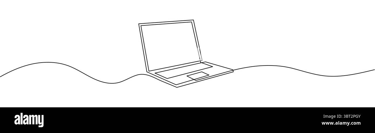 Durchgehende Linienzeichnung einer bearbeitbaren Strichlinie des Laptops. Stock Vektor