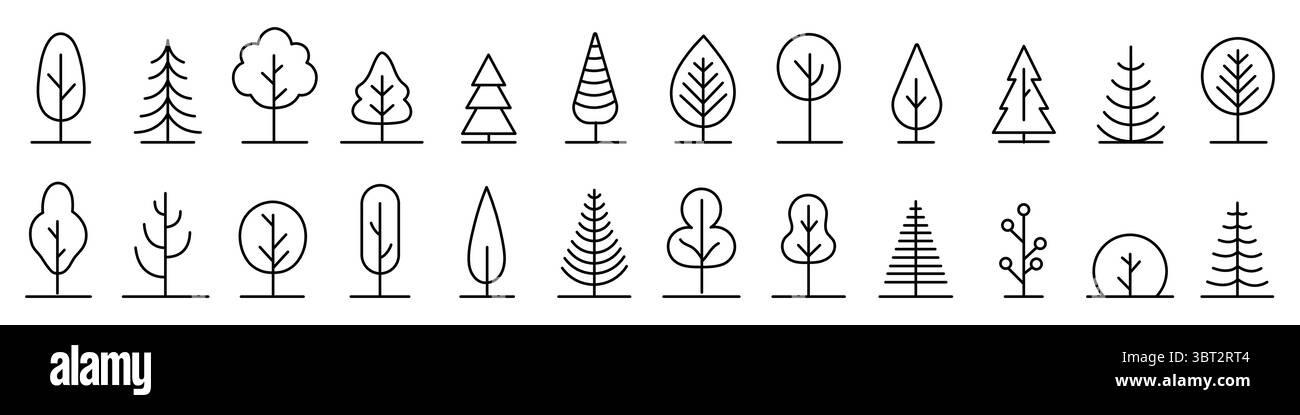 Große Reihe von linearen Symbolen mit minimalen Bäumen. Bearbeitbare Kontur. Stock Vektor