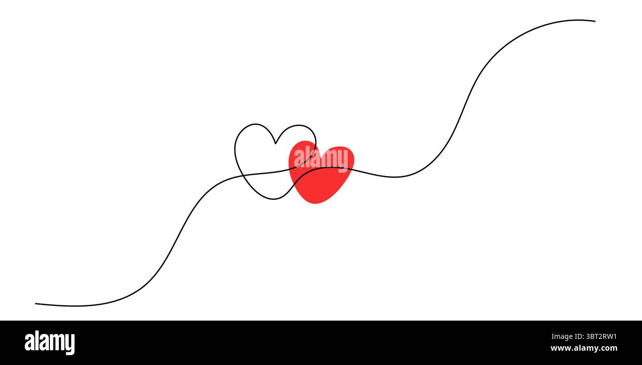 Eine fortlaufende Zeichnung des Herzens und der Farbform des Liebeszeichens. Dünne Kontur und romantisches Symbol für Grußkarte und Webbanner im einfachen linearen Stil. E Stock Vektor