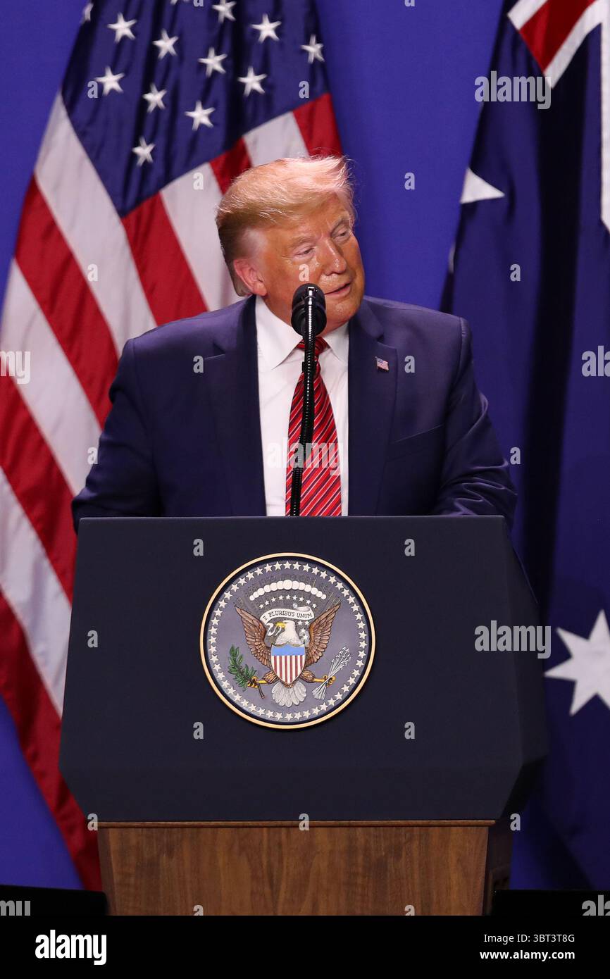 September 2019, Wapakoneta, Ohio, USA: 22. September 2019: Präsident Donald J. Trump spricht bei einem gemeinsamen Besuch bei Pratt Industries am 22. September 2019. (Bild: © Adam Lacy/ZUMA Wire) Stockfoto